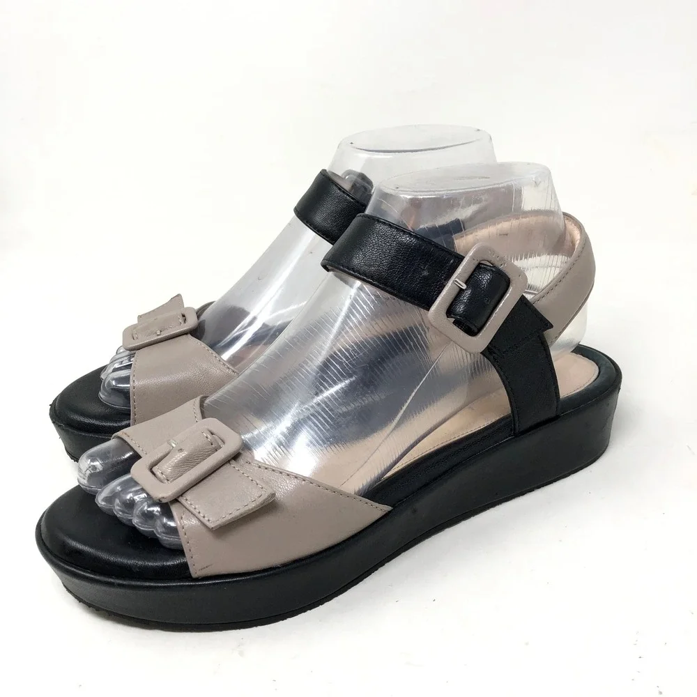 BeautiFeel Womens Size 37 Jo Platform Sandals Black Beige Buckle Strap Comfort